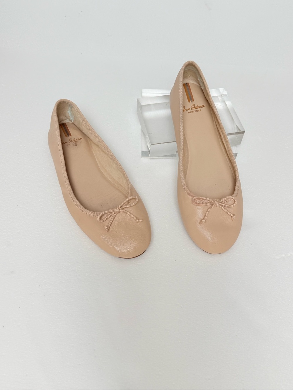 Sam Edelman Nude Leather Ballet Flats Bow Women’s 9.5 Quiet Luxury